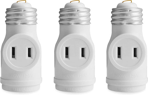 2 Outlet Light Socket to Plug Adapter, Electrical Screw in Light Bulb Socket Outlet Adapter, Lamp Holder, Dual Polarized E26 ETL, White (3PACK)