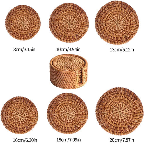 Rattan Coasters, Handmade Teacup Coasters, Creative Gift for Kitchen Table Drinks Crafts Round Natural Coasters Coasters Set (3.94in)
