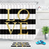 LB Black and White Shower Curtain Classic Gold Love Words Design Striped Shower Curtains Modern Bathroom Decor, Waterproof Polyester Fabric Curtain 72x72 Inch with 12 Hooks