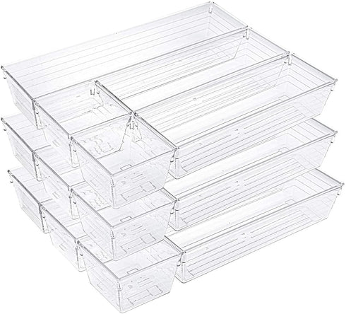 Kingrol 15 Pieces Clear Drawer Organizers, Drawer Divider Storage Bins, Desk Storage Box Set for Kitchen Utensils Bedroom Makeup Vanities Jewelries Office & Craft Supplies