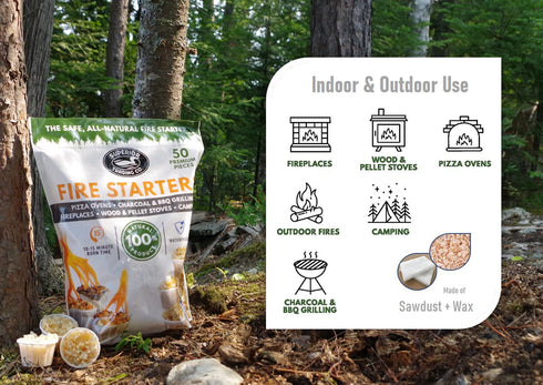 Superior Trading Co. All Natural Fire Starter 10-15 Minute Burn for BBQ, Campfire, Charcoal, Pit, Wood & Pellet Stove, 50 Extra Large Pods, Waterproof for Indoor/Outdoor Fire Starter, Brown
