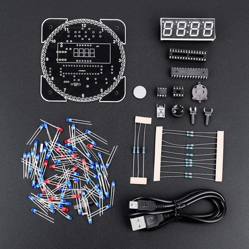 4-Digital DIY Electronic Clock Kit, Multi-Function Light Control Rotation Digital LED Temperature & Time Display Tool Set with Installation Accessories for Soldering Practice(Green)