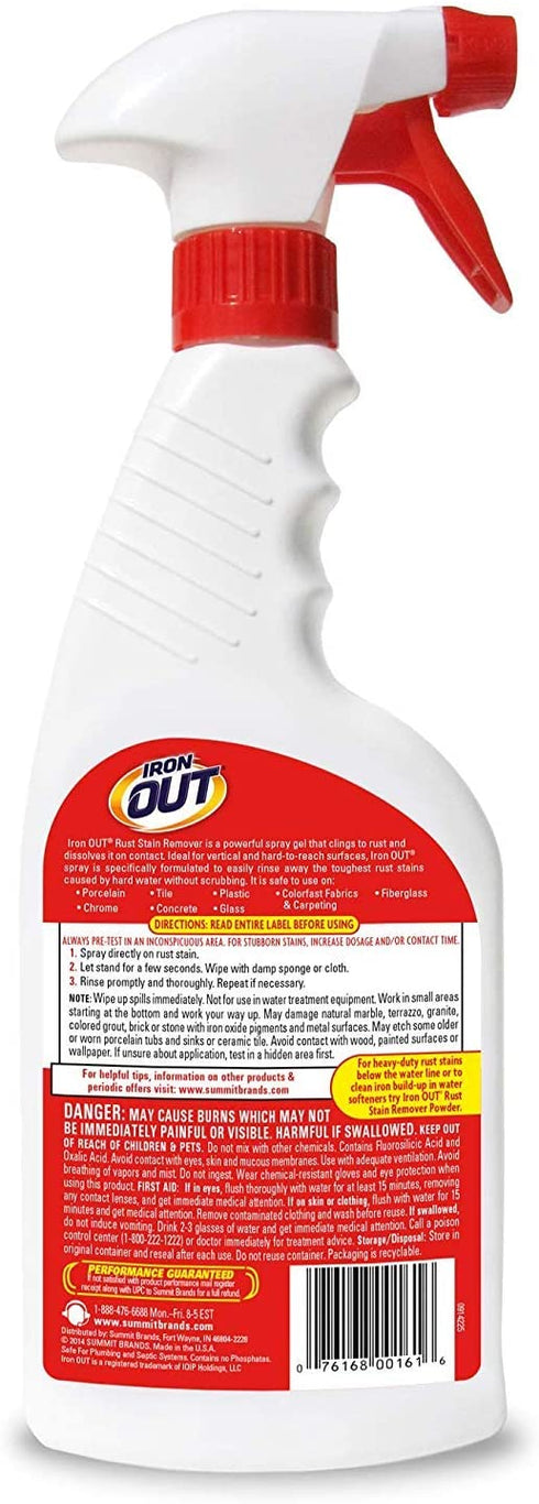 Iron OUT Spray Gel Rust Stain Remover, Remove and Prevent Rust Stains in Bathrooms, Kitchens, Appliances, Laundry, and Outdoors, 16 Ounce