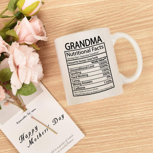 Grandma Nutritional Facts Mug Grandma Gifts Cup Mothers Day Gifts for Grandma Coffee Mug for Mother's Day Birthday Gifts for Grandma 11 Oz