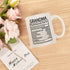 Grandma Nutritional Facts Mug Grandma Gifts Cup Mothers Day Gifts for Grandma Coffee Mug for Mother's Day Birthday Gifts for Grandma 11 Oz