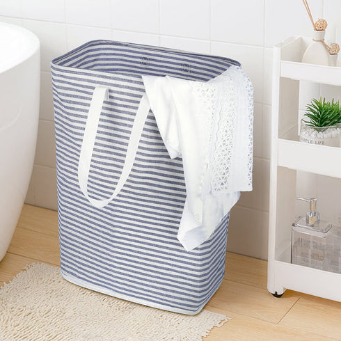 80L Extra Large Collapsible Laundry Baskets with Handle Waterproof Stripe Linen Washing Basket for Bedroom, Blue
