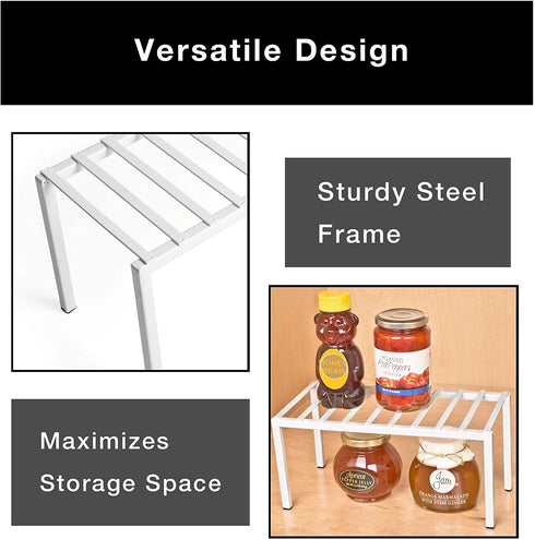 Smart Design Premium Cabinet Storage Shelf Rack - Small - 10.5 x 5.25 Inch - Steel Metal - Rust Resistant - Cupboard, Plate, Dish, Cup, Bathroom Counter and Pantry Organization Riser - Kitchen - White