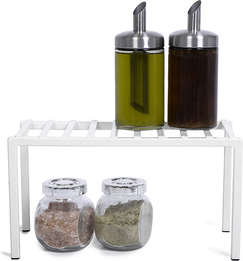 Smart Design Premium Cabinet Storage Shelf Rack - Small - 10.5 x 5.25 Inch - Steel Metal - Rust Resistant - Cupboard, Plate, Dish, Cup, Bathroom Counter and Pantry Organization Riser - Kitchen - White