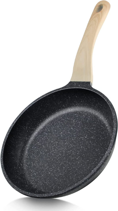 Nonstick Frying Pan Skillet, Granite Coating Egg Omelette Pan 11 Inch Nonstick Pan with Woodgrain Handle, Non Stick Skillet for All Stove Tops, PTFE PFOA Free, Stone Cookware Induction Compatible