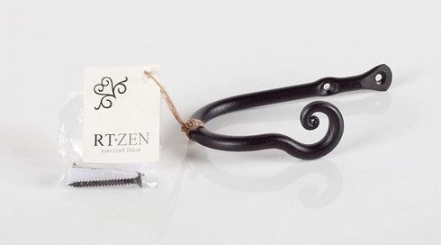 RTZEN Decorative Small Curtain Holdbacks - Set of 2 - Wrought Iron Window Drapery Tiebacks - Handmade Rod Drape Tieback Black Hooks - Rot Metal Drapes Hangers - Unique Hand Craft Décor