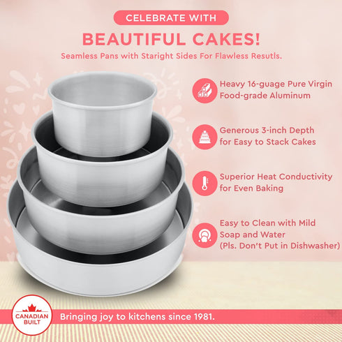Crown 11 inch Round Cake Pan, 3" deep, Extra Sturdy, Fully Straight Sides, Even-Heating, Made in Canada