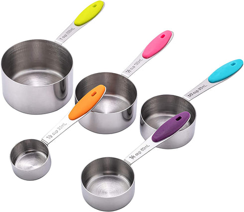 10 Piece Stainless Steel Measuring Cups and Spoons Set with Scrub Sponge Including 5 Piece Measuring Cups and 5 Piece Measuring Spoons, for Dry and Liquid Ingredients