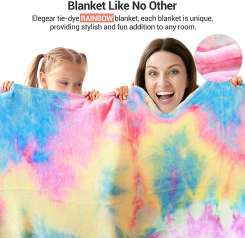 Elegear Rainbow Throw Girls Blanket, Unique Tie-dye Flannel Blanket Super Soft Cute Decorative Floor Sofa Couch Throw Warm Cozy Fuzzy Blanket for Adults Kid's Gift