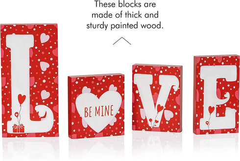 Ornativity Red Wooden Love Blocks - Valentine's Day Romantic Heart Wood Letters Block Decoration Sign with Hearts for Mantel Shelf Over Fireplace, Table Top, Home and Office
