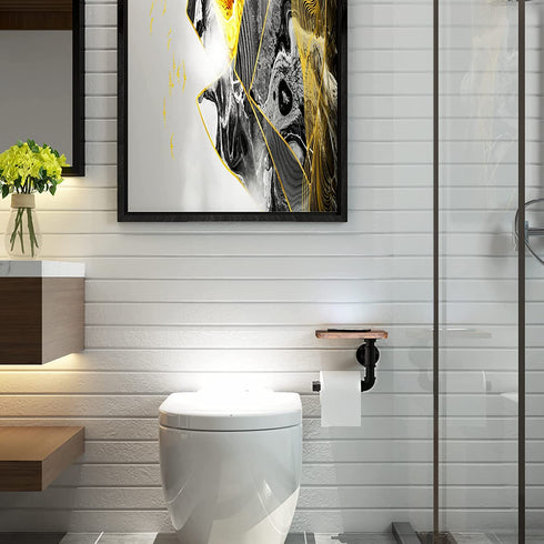 OROPY Industrial Toilet Paper Holder, Wall Mounted Tissue Roll Hanger with Rustic Wooden Shelf for Bathroom
