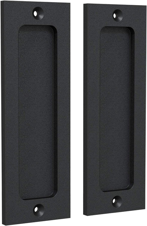 Tibres - 6" Finger Flush Pulls for Closet Pocket - Sliding Barn Door Handle Set - Pull Recessed Handle Rectangular Plate - Farmhouse Rustic Style - Matte Black - 2 Pack
