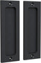 Tibres - 6" Finger Flush Pulls for Closet Pocket - Sliding Barn Door Handle Set - Pull Recessed Handle Rectangular Plate - Farmhouse Rustic Style - Matte Black - 2 Pack