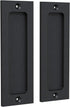 Tibres - 6" Finger Flush Pulls for Closet Pocket - Sliding Barn Door Handle Set - Pull Recessed Handle Rectangular Plate - Farmhouse Rustic Style - Matte Black - 2 Pack