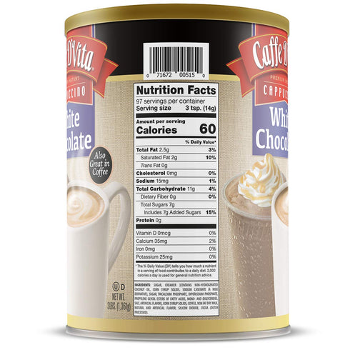Caffe D'Vita White Chocolate Cappuccino 3 lb. can (48 oz.)