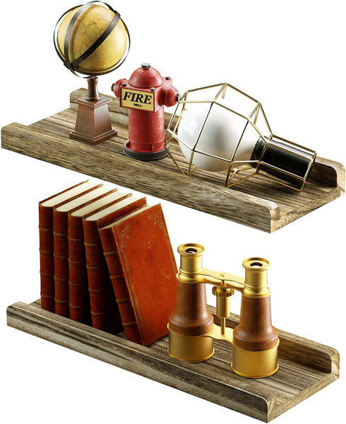 Love-KANKEI Floating Shelves Wall Mounted Set of 2 ,17 Inch Rustic Wood Wall Shelves for Storage, Bedroom Living Room Bathroom Kitchen Office and More Carbonized Black