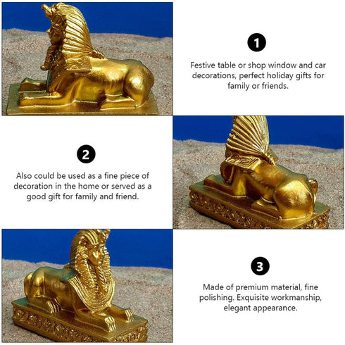 Kisangel 2pcs Sphinx Figurine Resin Egyptian God Statue Desktop Table Mythology Pharaoh Decoration Ornaments (Golden)