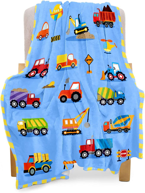 Construction Blanket Kids Fleece Throw Blankets for Girls & Boys - Aircrafts Trucks Cars Printed Quilt Blanket - Cute Small Soft Throw Blanket, 40x50 Inches Comfy Kids Blanket for Toddler