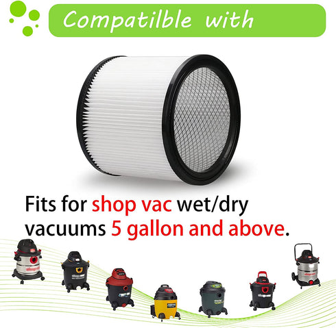 Aoydr Filter Replacement 90304 90350 90333 Compatible with Shop-Vac 5 Gallon Up Wet/Dry Vacuum Cleaners (1+1 Lid)