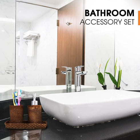 Vanelux Bathroom Accessories Set, 3-Piece Stunning Bath Gift Set, Including Soap Dispenser, Toothbrush Holder and Tray High Class Home D©cor Gift