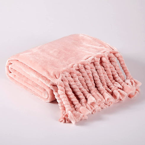 Homiest Fleece Throw Blanket with Fringe, Soft & Cozy Flannel Light Pink Throw Blanket, Lightweight Decorative Throw Blanket for Sofa Bed Chair All Season (Blush Pink, 50 x 60 Inch)