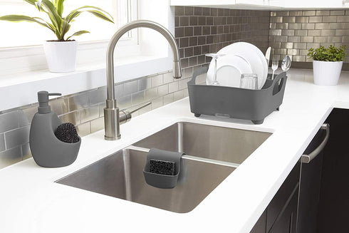 Umbra Tub Dish Drying Rack Lightweight Self-Draining Dish Rack for Kitchen Sink and Counter at Home, RV or Motorhome, Charcoal