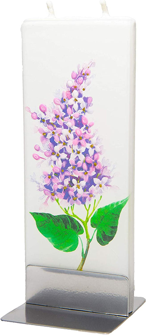 Flatyz Hand Painted Flat Candle| Unscented, Dripless, Smokeless, Decorative | Purple Lilac | Double Wick with Metal Base | Unique Gift Idea and Home Décor Accent