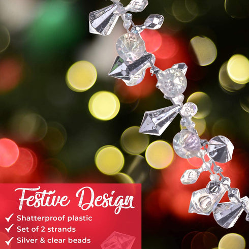 Klikel Iridescent Silver Large Twinkle Ice Double Twist Bead Garland, Set of 2 Each 10 Feet