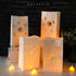 12 Pieces Christmas Luminary Paper Bags with 12 Led flameless Candle White Luminary Paper Bags Flame Resistant Candle Bag Candle Holder Bag Star Snow Luminaries Christmas Party Decoration
