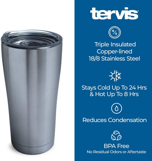 Tervis Diamond Plate Stainless Steel Tumbler with Clear and Black Hammer Lid 20oz, Silver