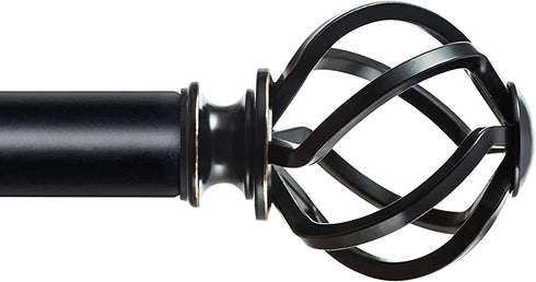 KAMANINA 1 Inch Curtain Rod Single Drapery Rod 36 to 72 Inches (3-6 Feet), Twisted Cage Finials, Black