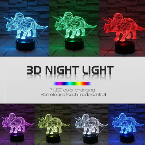ZOKEA Night Lights for Kids Dinosaur 3D Night Light Bedside Lamp 7 Colors Changing with Remote Control Best Birthday Gifts for Boys Girls Kids Baby (Dinosaur Triceratops)¡