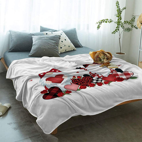 FortuneHouse8 Gnome Valentines Day Blanket Sweet Gnome with Rose Super Soft Warm Cozy Throw Blankets Love Heart Buffalo Check Bed Couch or Car Blanket for Children Adult Travel All Reason 40" x 50"