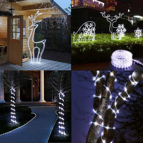 LiyuanQ Solar String Lights Outdoor Rope Lights, 2 Pack 8 Modes 100 LED Solar Powered Outdoor Waterproof Tube Light Copper Wire Fairy Lights for Garden Fence Yard Party Wedding Decor (Cool White)