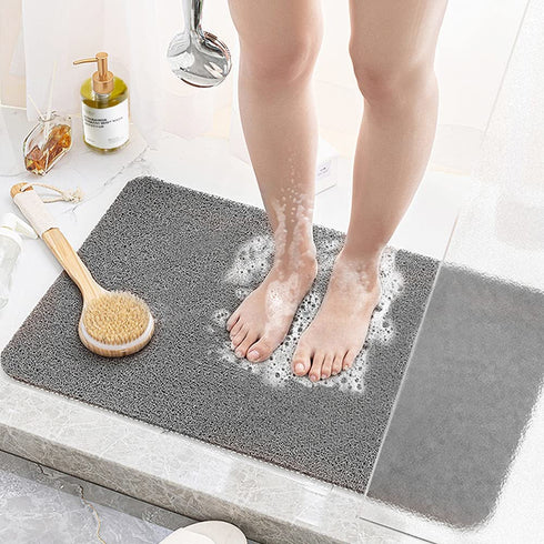 ROIMOE Non-Slip Shower Mat Bathtub Mat with Drain Soft on Feet PVC Loofah Shower for Bathroom Wet Area Quick Drying No Suction Cup Comfort Shower Rugs Bathroom Accessories Grey 32—16 HG-W02-1