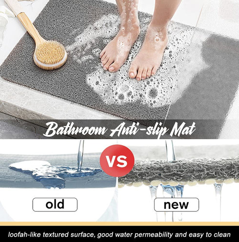 ROIMOE Non-Slip Shower Mat Bathtub Mat with Drain Soft on Feet PVC Loofah Shower for Bathroom Wet Area Quick Drying No Suction Cup Comfort Shower Rugs Bathroom Accessories Grey 32—16 HG-W02-1