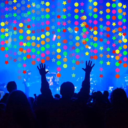 100 Pieces UV Neon Glow Balloons and 53 ft Neon Streamers Paper Glow Party Garland Hanging Decorations for Birthday, Christmas, Wedding, Black Light Party Supplies (Classic Style)