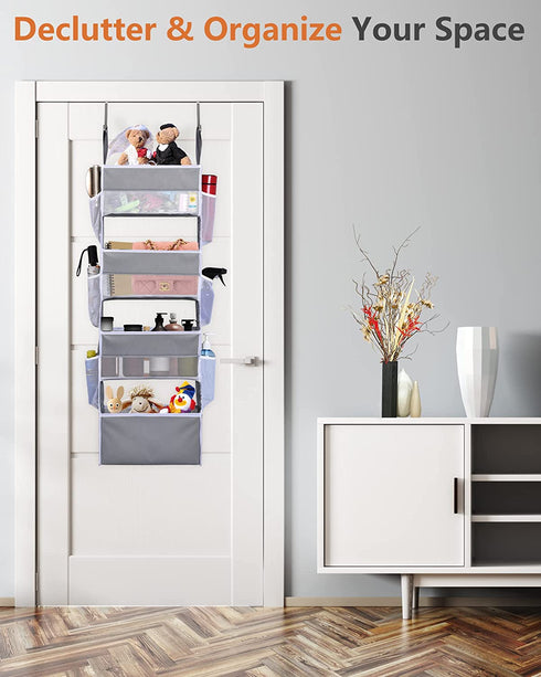 ULG Over The Door Organizer with 4 Large Capacity Pockets and 6 Mesh Pockets, 33lb Capacity Closet Door Hanging Organizer, Nursery Organizers and Storage for Baby Kids Toys, Diapers Organizer