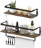 Ditwis Floating Shelves with Rail and Towel Bar for Bathroom, Set of 2 Rustic Wall Mounted Storage Shelf for Bedroom, Kitchen, Including 4 Hooks