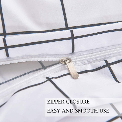 Twin Duvet Cover Set, 2 Piece - 68x90 1200 TC Plain Microfiber Down Quilt Bedding Cover with Zipper Ties for Women Rustic Farmhouse, White Grid