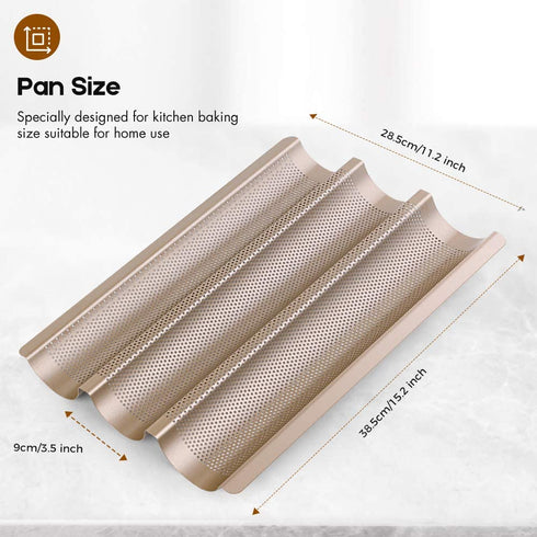 Amagabeli Nonstick French Baguette Pans for Baking 15?x11? Carbon Steel 3 Loaf Perforated Bread Tray Baguette Baking Tray Bake Mold Toast Cooking Oven Toaster Pan Cloche Waves Bakeware Golden