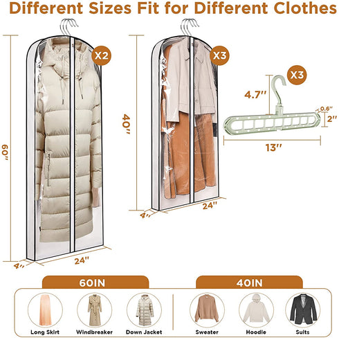 Aphyxen Garment Bags, 47''/ 60'' Garment Bags for Hanging Clothes Suit Bag Garment Bags for Travel with 3 Hangers, 4" Gusseted Garment Bag Clothes Cover for Shirts Dress Sweater (8 Pack)