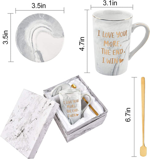 I Love You More The End I Win Mug - Valentine's Day Anniversary Mug for Him - Funny Coffee Mug for Boyfriend - Birthday Coffee Mug for Men Husband Boyfriend - Marble Mug 14 Oz with Box