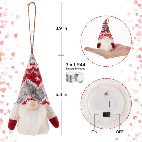 Valentine's Day Gnomes Decorations, 8 Packs Handmade Swedish Gnome with Lights, Battery Operated Hanging Ornaments for Tree, Table Ornament for Valentine's Day Table Ornaments, Valentine's Present