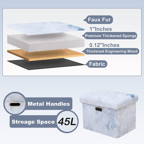 STORAGEPLUS 17 inches Faux Fur Storage Ottoman Foot Rest Small Bench,Light Gray Tie Dye Foldable Footstool,SPS02-GRY-US¦