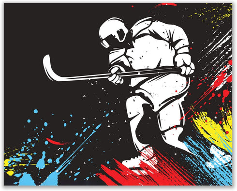 Hockey Vector Wall Art Decor Prints - Set of 4 (8x10) Inch Unframed Poster Photos - Kids Bedroom - Gift
